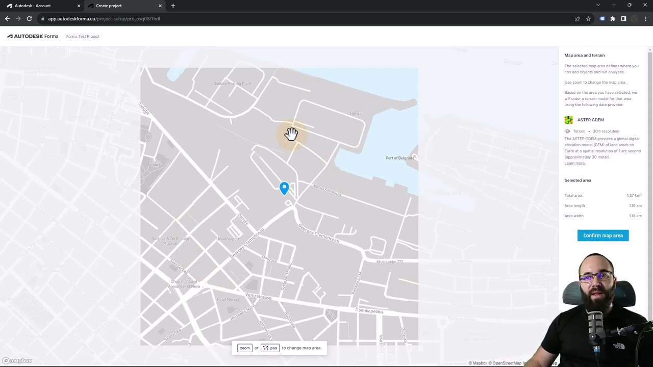 Confirm map area panel